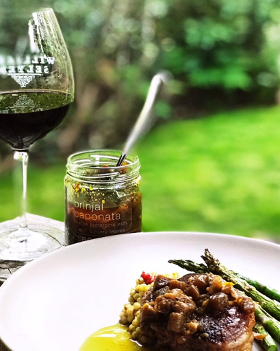 Saratoga Lamb Chops with Eggplant Confit and Roasted Spring Asparagus