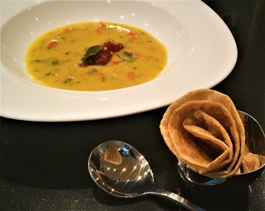 Mulligatawny with Sweet-n-Sour Tomato Compote