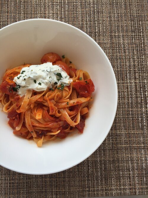 Pasta with Tomatoes, Sultana and Ginger