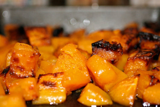 Roasted Butternut Squash with Spiced Raisins and Tahini