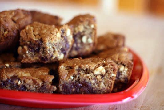 Spiced Raisin Blondies with Chocolate and Walnuts